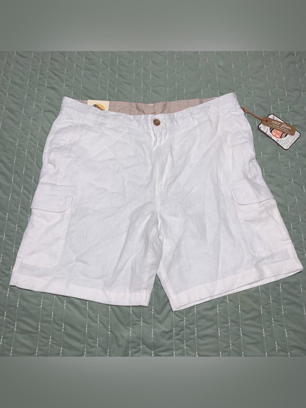 100% Linen Men's White Cargo Shorts - Lightweight Summer Style